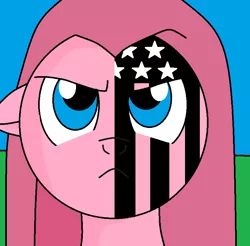 Size: 812x798 | Tagged: album cover, american beauty/american psycho, artist:kallisti, derpibooru import, face paint, fall out boy, pinkie pie, ponified, safe