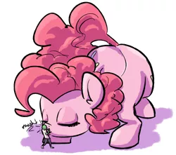 Size: 1224x1081 | Tagged: safe, artist:nobody, derpibooru import, pinkie pie, oc, oc:anon, pony, eyes closed, giant pony, giantess, kissing, macro, size difference, smiling