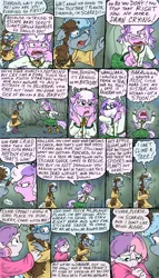 Size: 732x1280 | Tagged: safe, artist:kaemantis, deleted from derpibooru, derpibooru import, diamond tiara, silver spoon, sweetie belle, anthro, comic:junior gala, abuse, comic, crying, image, jpeg, mud, rant