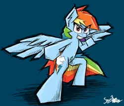 Size: 1600x1360 | Tagged: safe, artist:sheandog, derpibooru import, rainbow dash, pegasus, pony, backwards cutie mark, belly button, bipedal, female, mare, signature, simple background, solo