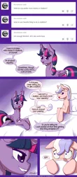 Size: 740x1687 | Tagged: suggestive, artist:deusexequus, derpibooru import, twilight sparkle, twilight sparkle (alicorn), oc, alicorn, pony, ask the princess of friendship with benefits, comic, eep, female, femboy, imminent pegging, lip bite, male, mare