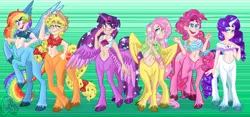 Size: 1500x700 | Tagged: safe, artist:mc10215, artist:staleelephantbones, derpibooru import, applejack, fluttershy, pinkie pie, rainbow dash, rarity, twilight sparkle, twilight sparkle (alicorn), alicorn, centaur, earth pony, pegasus, unicorn, belly button, centaur pie, centaur twilight, centaurdash, centaurified, centaurity, centaurjack, centaurshy, cleavage, female, mane six, midriff, species swap