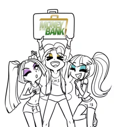 Size: 543x600 | Tagged: safe, artist:rileyav, derpibooru import, adagio dazzle, aria blaze, sonata dusk, equestria girls, belly button, briefcase, midriff, money in the bank, the dazzlings, wwe