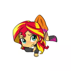 Size: 500x500 | Tagged: dead source, safe, artist:baekgup, derpibooru import, sunset shimmer, equestria girls, rainbow rocks, blushing, chibi, clothes, cute, looking at you, shimmerbetes, simple background, skirt, skirt lift, skirt pull, solo, wavy mouth, white background