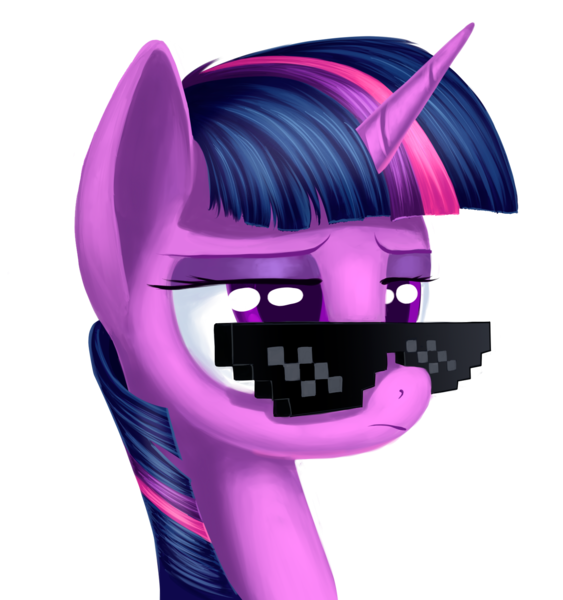 Size: 1500x1600 | Tagged: safe, artist:1nakir1, derpibooru import, twilight sparkle, pony, unicorn, 8-bit, bust, deal with it, frown, glasses, lidded eyes, meme, portrait, simple background, solo, sunglasses, swag, unamused, white background