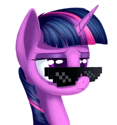 Size: 1500x1600 | Tagged: safe, artist:1nakir1, derpibooru import, twilight sparkle, pony, unicorn, 8-bit, bust, deal with it, frown, glasses, lidded eyes, meme, portrait, simple background, solo, sunglasses, swag, unamused, white background