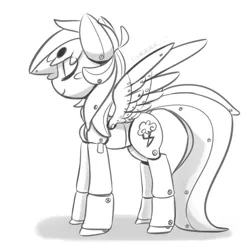 Size: 1200x1200 | Tagged: android, artist:xieril, beanbrows, derpibooru import, doll, eyes closed, grayscale, gynoid, joint, monochrome, rainbow dash, robot, safe, screw, solo, toy