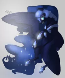 Size: 1024x1229 | Tagged: artist:sofilut, derpibooru import, flying, grin, nightmare moon, safe, solo