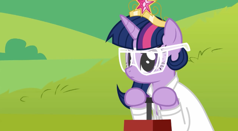 Size: 849x468 | Tagged: safe, artist:mixermike622, derpibooru import, screencap, twilight sparkle, twilight sparkle (alicorn), alicorn, pony, alternate hairstyle, big crown thingy, clothes, dan vs fim, determined, dynamite, dynamite plunger, element of magic, explosives, female, for science, goggles, lab coat, mare, safety goggles, science, stand back i'm going to try science, this will end in explosions, this will end in science