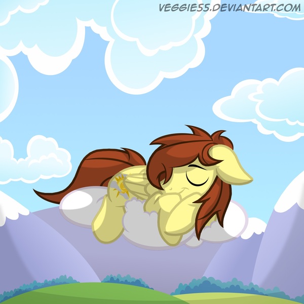 Size: 1500x1500 | Tagged: safe, artist:veggie55, derpibooru import, oc, oc:vento, unofficial characters only, pegasus, pony, cloud, cloudy, cute, eyes closed, floppy ears, prone, sleeping, smiling, solo