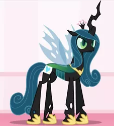 Size: 427x471 | Tagged: accessory swap, alternate hairstyle, angry, artist:mixermike622, changeling, changeling queen, clothes, costume, derpibooru import, fake cutie mark, female, frown, glare, hoof shoes, nightmare night, princess cadance, queen chrysalis, safe, seems legit, solo