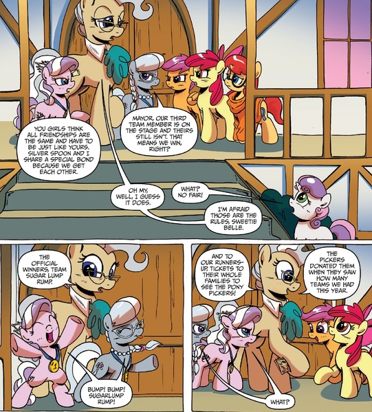 Size: 1397x1549 | Tagged: apple bloom, cutie mark crusaders, derpibooru import, diamond tiara, idw, mayor mare, prancy drew, safe, scootaloo, silver spoon, spoiler:comic, spoiler:comicff16, sweetie belle