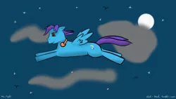 Size: 500x282 | Tagged: safe, artist:ask-tech, derpibooru import, oc, unnamed oc, unofficial characters only, pegasus, pony, flying, headphones, moon, night, solo