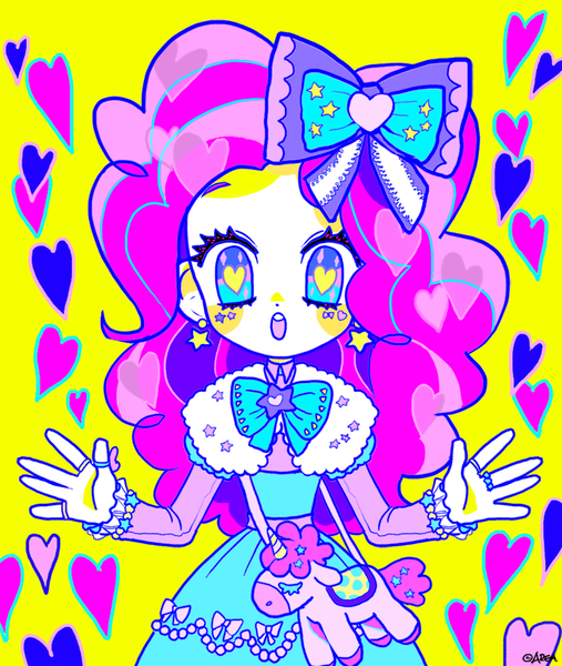 Size: 800x946 | Tagged: dead source, safe, artist:area, derpibooru import, part of a set, pinkie pie, human, heart, heart eyes, humanized, lolita fashion, pixiv, plushie, sweet lolita, wingding eyes