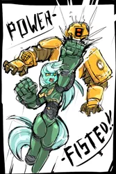 Size: 500x750 | Tagged: anthro, artist:mod-of-chaos, ask-thewarpony, badass, crossover, derpibooru import, hand, lyra heartstrings, power armor, power fist, safe, space marine, tau, tau empire, that pony sure does love hands, warhammer 40k, warhammer (game)