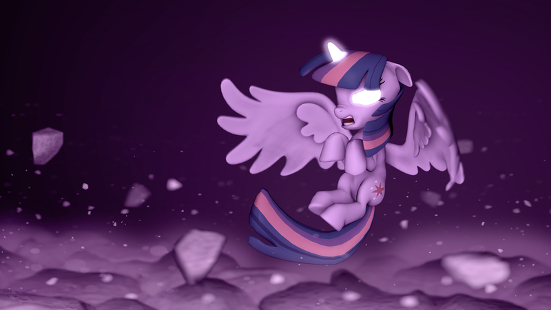 Size: 1920x1080 | Tagged: safe, artist:yutogashi, derpibooru import, twilight sparkle, twilight sparkle (alicorn), alicorn, pony, 3d, action pose, angry, female, glowing eyes, glowing horn, mare, solo, source filmmaker