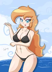 Size: 4849x6667 | Tagged: absurd resolution, artist:thebrokencog, beach, belly button, bikini, breasts, cleavage, clothes, derpibooru import, female, human, humanized, humanized oc, oc, oc:peachy cream, solo, solo female, suggestive, swimsuit, unofficial characters only