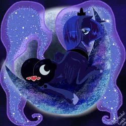 Size: 1280x1280 | Tagged: suggestive, artist:aimihanibal, derpibooru import, princess luna, alicorn, pony, censored, female, looking at you, moon, moonbutt, presenting, rear view, solo, solo female, tangible heavenly object