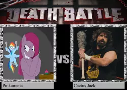 Size: 1008x720 | Tagged: cactus jack, death battle, derpibooru import, ecw, exploitable meme, meme, pinkamena diane pie, pinkie pie, safe, wwe, wwf