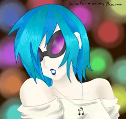 Size: 520x491 | Tagged: artist:wrath-marionphauna, bare shoulder portrait, derpibooru import, fanart, female, human, humanized, lipstick, safe, solo, vinyl scratch