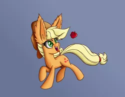 Size: 1100x850 | Tagged: safe, artist:heir-of-rick, derpibooru import, applejack, daily apple pony, apple, impossibly large ears, open mouth, raised hoof, solo