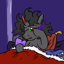 Size: 650x650 | Tagged: artist:jargon scott, bed, bed mane, cute, derpibooru import, king sombra, morning ponies, pillow, queen umbra, rule 63, rule63betes, safe, sheet, sleepy, solo, umbradorable, waking up