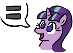 Size: 377x274 | Tagged: safe, artist:jargon scott, derpibooru import, starlight glimmer, pony, unicorn, the cutie map, bust, cute, equal cutie mark, equal sign, equality, female, glimmerbetes, mare, open mouth, simple background, smiling, solo, speech bubble, that pony sure does love equality, white background