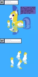 Size: 750x1500 | Tagged: artist:hakar-kerarmor, ask four inept guardponies, asphyxiation, comic, derpibooru import, drowning, duck pony, glare, heavy, looking at you, oc, oc:monolith, open mouth, pegaduck, royal guard, safe, solo, unofficial characters only, water