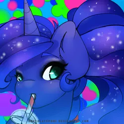 Size: 1000x1000 | Tagged: safe, artist:chocolateponi, derpibooru import, princess luna, drinking, looking at you, solo