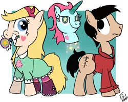 Size: 1600x1280 | Tagged: safe, artist:jegab, derpibooru import, ponified, pony, disembodied head, flying princess pony head, kanji, marco diaz, pony head, star butterfly, star vs the forces of evil