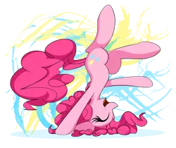 Size: 1252x1054 | Tagged: artist:flamevulture17, derpibooru import, eyes closed, headstand, open mouth, pinkie pie, safe, simple background, solo, transparent background