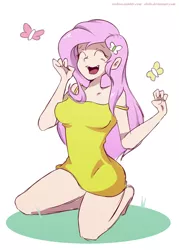 Size: 2952x4133 | Tagged: artist:elstiv, derpibooru import, fluttershy, human, humanized, safe, solo