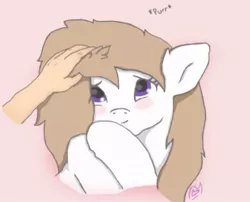 Size: 960x775 | Tagged: safe, artist:serenity, derpibooru import, oc, oc:anon, oc:serenity, unofficial characters only, human, pony, blushing, cute, female, mare, petting, purple eyes, purring