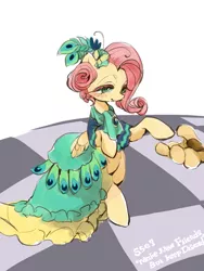 Size: 750x1000 | Tagged: safe, artist:wan, derpibooru import, discord, fluttershy, make new friends but keep discord, clothes, discoshy, dress, female, male, shipping, straight, that was fast