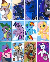 Size: 655x821 | Tagged: safe, artist:jenkiwi, derpibooru import, derpy hooves, discord, fluttershy, maud pie, opalescence, pinkie pie, princess luna, rainbow dash, rarity, spike, twilight sparkle, twilight sparkle (alicorn), alicorn, dragon, earth pony, pony, unicorn, female, male, mare, traditional art