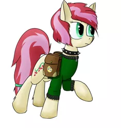 Size: 2550x2700 | Tagged: safe, artist:frecklesfanatic, derpibooru import, oc, oc:bleeding heart, unofficial characters only, pony, fallout equestria, fanfic, clothes, collar, fanfic art, female, fluttershy medical saddlebag, hooves, mare, medic, medical saddlebag, ministry of peace, raider, saddle bag, short hair, short mane, simple background, solo, sweater, white background