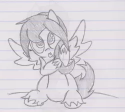 Size: 2176x1952 | Tagged: artist needed, safe, derpibooru import, oc, oc:gray, unofficial characters only, lined paper, monochrome, rule 63, sketch, solo, spread wings, tongue out, traditional art, wings