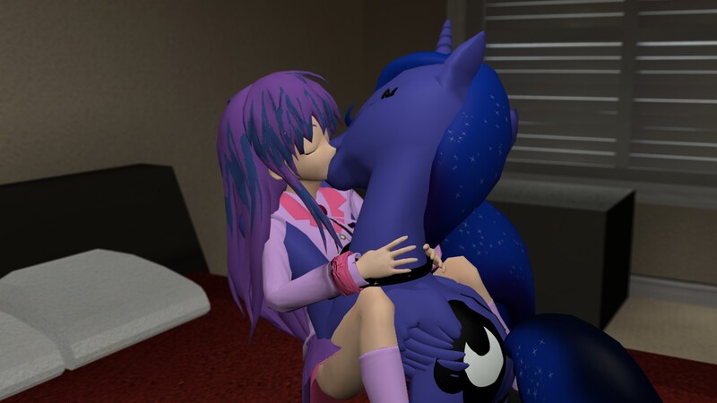 Size: 1366x768 | Tagged: suggestive, artist:legoguy9875, derpibooru import, princess luna, twilight sparkle, human, pony, 3d, female, human on pony action, humanized, humanized human on pony action, interspecies, lesbian, shipping, twiluna