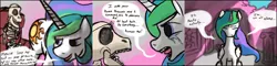 Size: 3250x778 | Tagged: suggestive, artist:thebathwaterhero, derpibooru import, princess celestia, alicorn, pony, crying, dead, female, mare, presenting, raised tail, sad, skeleton, tail