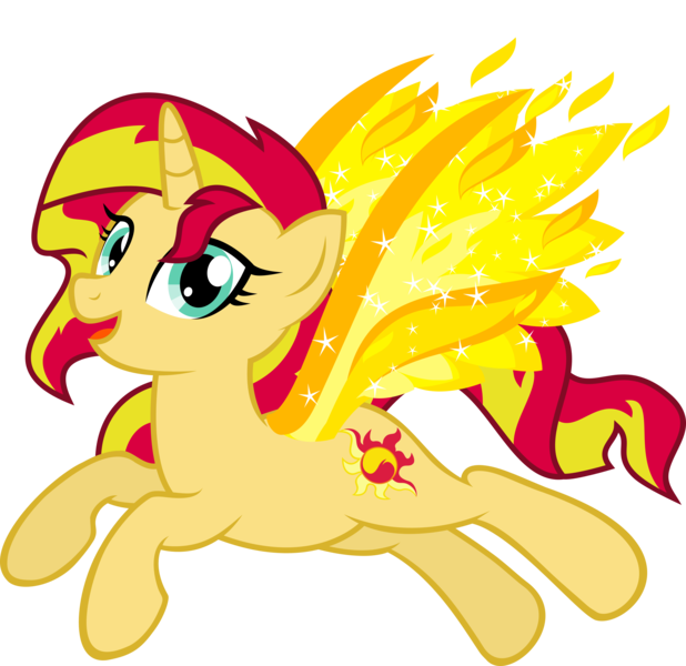 Size: 5655x5494 | Tagged: safe, artist:osipush, derpibooru import, sunset shimmer, alicorn, pony, absurd resolution, fiery shimmer, fiery wings, happy, race swap, shimmercorn, simple background, solo, sunset phoenix, transparent background, vector