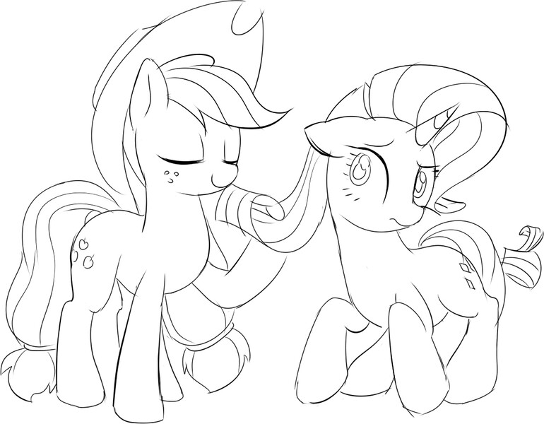 Size: 1127x878 | Tagged: applejack, artist:mcsadat, derpibooru import, grayscale, monochrome, rarity, safe