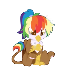 Size: 942x1080 | Tagged: safe, artist:fuyusfox, derpibooru import, oc, oc:rainbow feather, unofficial characters only, gryphon, bandaid, chibi, crying, cute, interspecies offspring, magical lesbian spawn, offspring, parent:gilda, parent:rainbow dash, parents:gildash, simple background, solo, transparent background