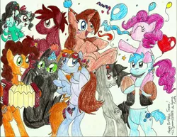 Size: 2205x1698 | Tagged: safe, artist:latigressa6268808, derpibooru import, cheese sandwich, pinkie pie, oc, oc:periwinkle, oc:tessa, ponified, crossover, homestuck, how to train your dragon, image, jpeg, osmosis jones, toothless the dragon, traditional art, vanellope von schweetz, wreck-it ralph