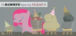 Size: 2156x1046 | Tagged: artist:liracrown, derpibooru import, inanimate object, madame le flour, mr. turnip, party of one, pinkamena diane pie, pinkie pie, pointy ponies, rocky, safe, simple background, sir lintsalot, stool