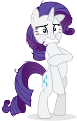 Size: 5000x7800 | Tagged: safe, artist:yanoda, derpibooru import, rarity, pony, make new friends but keep discord, .ai available, absurd resolution, assisted exposure, bipedal, blushing, clothing theft, covering, embarrassed, implied nudity, naked rarity, simple background, solo, transparent background, vector, we don't normally wear clothes