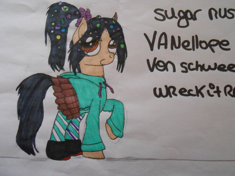 Size: 1600x1200 | Tagged: artist:rainbowdashfr, derpibooru import, ponified, safe, solo, traditional art, vanellope von schweetz, wreck-it ralph