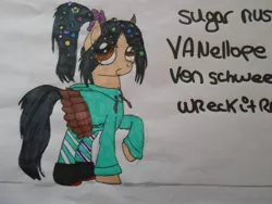 Size: 1600x1200 | Tagged: artist:rainbowdashfr, derpibooru import, ponified, safe, solo, traditional art, vanellope von schweetz, wreck-it ralph