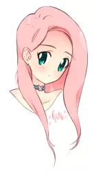 Size: 573x1045 | Tagged: artist:ilianagatto, bust, choker, cute, derpibooru import, ear piercing, earring, female, fluttershy, human, humanized, jewelry, piercing, portrait, safe, shyabetes, simple background, solo, white background