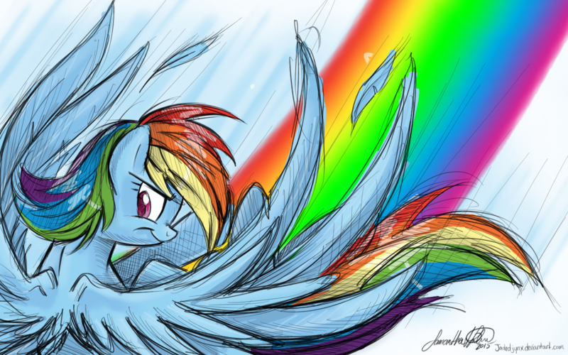 Size: 1280x800 | Tagged: artist:jadedjynx, derpibooru import, looking back, rainbow, rainbow dash, safe, solo