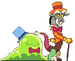 Size: 552x452 | Tagged: animated, artist:mrponiator, bowtie, cane, clothes, derpibooru import, discord, draconequus, frown, gay, hat, kissing, make new friends but keep discord, male, pixel art, safe, season 5 pixel art, shipping, simple background, smiling, smooze, smoozecord, suit, top hat, transparent background, wavy mouth